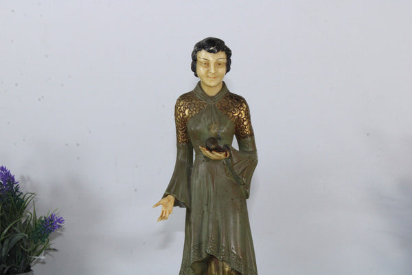 Antique art deco marble spelter lady goose bird sculpture statue