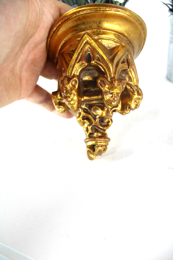 Antique  Ceramic neo gothic Gold gilt gargoyles figurine wall console for saint