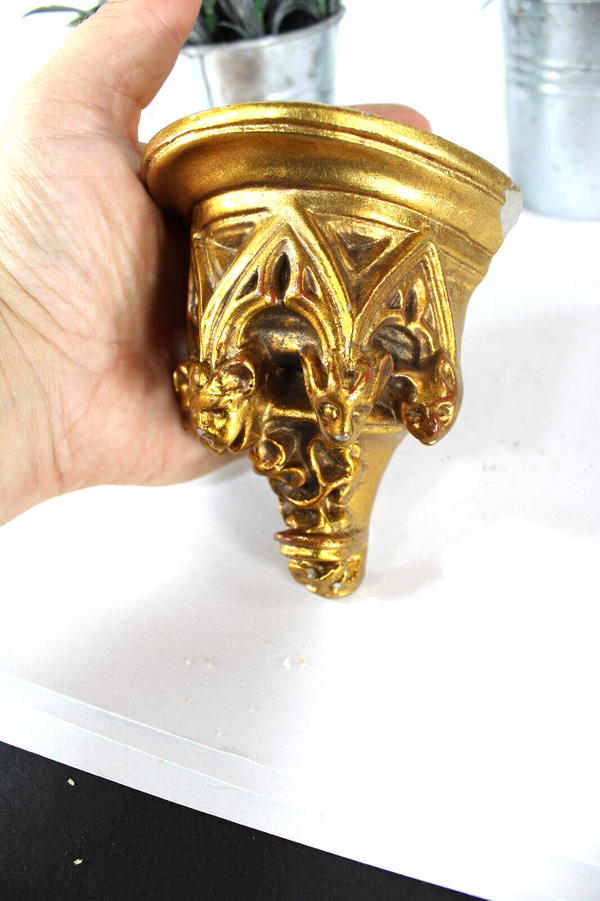 Antique  Ceramic neo gothic Gold gilt gargoyles figurine wall console for saint