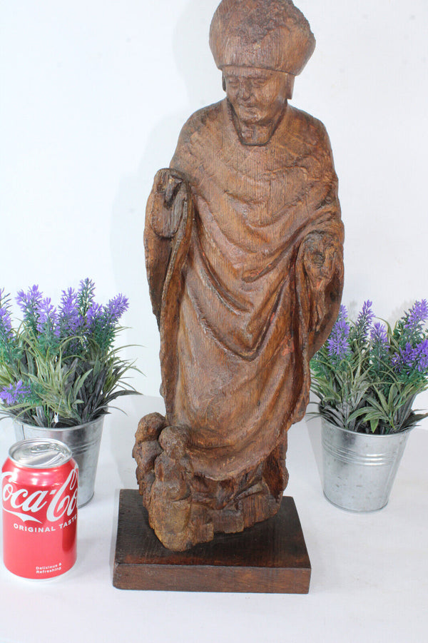 Antique Flemish 17thc Wood carved saint nicholas children statue sculpture rare