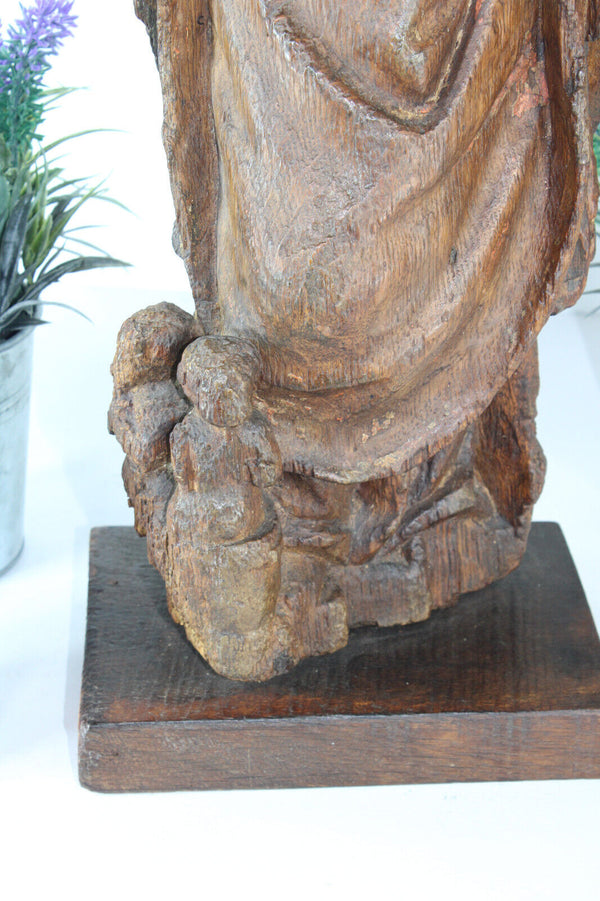 Antique Flemish 17thc Wood carved saint nicholas children statue sculpture rare