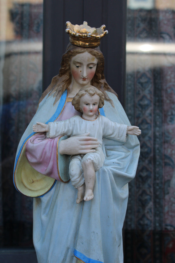 Antique Belgian vieux andenne porcelain bisque madonna angel statue rare