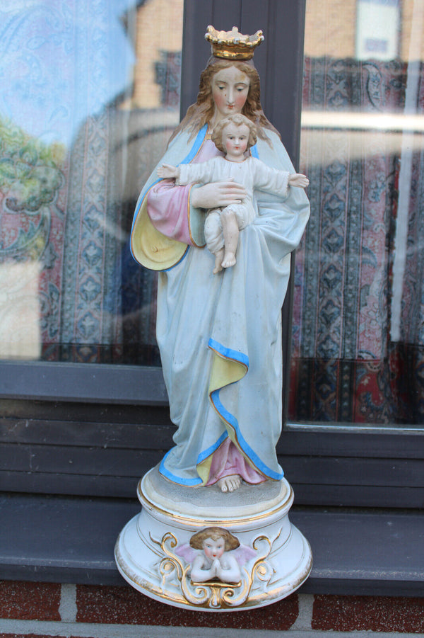 Antique Belgian vieux andenne porcelain bisque madonna angel statue rare