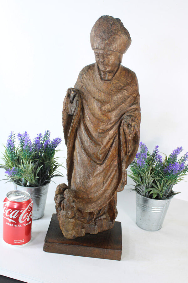 Antique Flemish 17thc Wood carved saint nicholas children statue sculpture rare