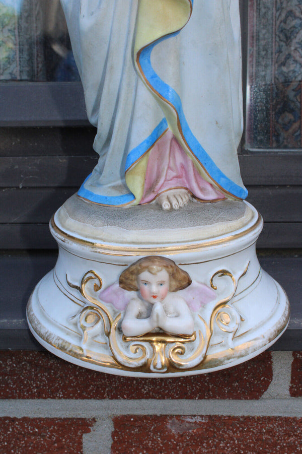 Antique Belgian vieux andenne porcelain bisque madonna angel statue rare