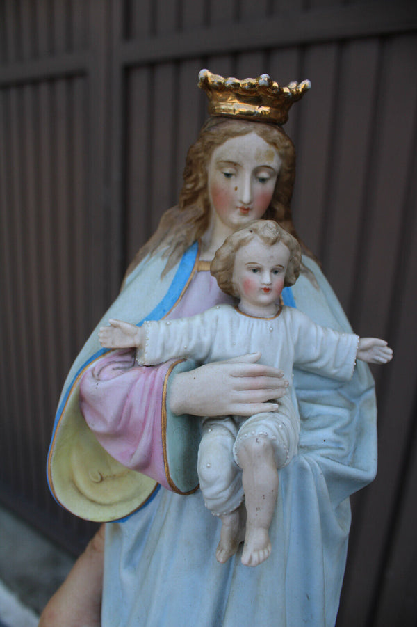 Antique Belgian vieux andenne porcelain bisque madonna angel statue rare