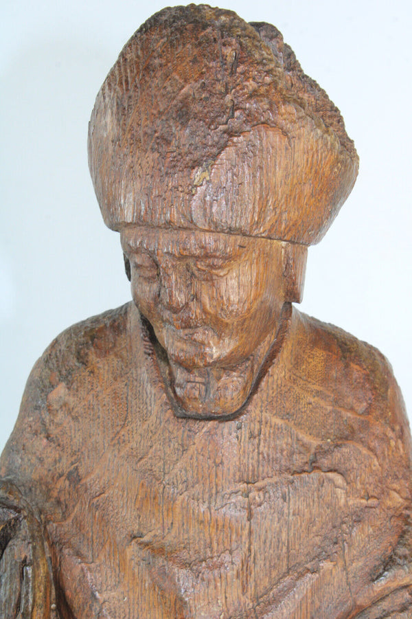 Antique Flemish 17thc Wood carved saint nicholas children statue sculpture rare