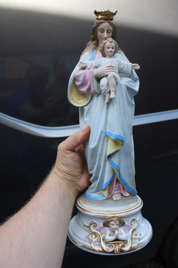 Antique Belgian vieux andenne porcelain bisque madonna angel statue rare