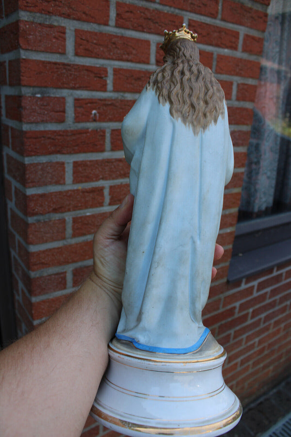 Antique Belgian vieux andenne porcelain bisque madonna angel statue rare
