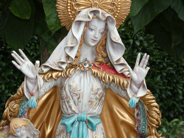 XL 27,5 italian Pattarino school terracotta madonna angels statue figurine italy