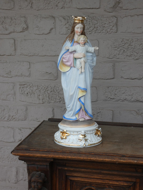 Antique Belgian vieux andenne bisque porcelain madonna mary jesus statue