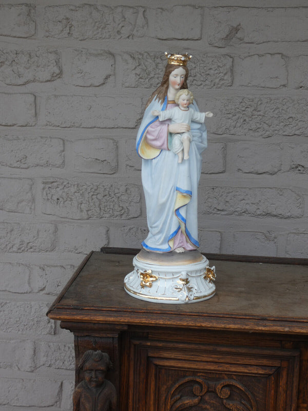 Antique Belgian vieux andenne bisque porcelain madonna mary jesus statue