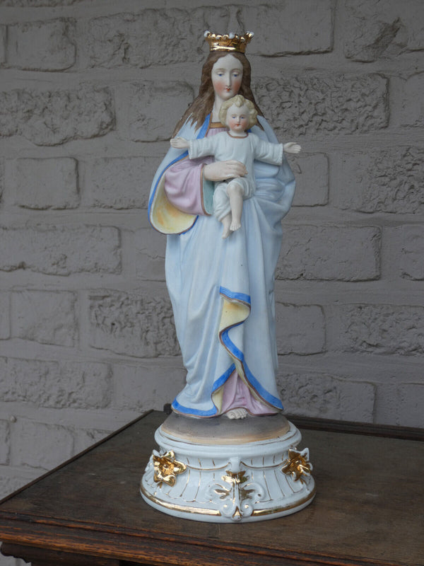 Antique Belgian vieux andenne bisque porcelain madonna mary jesus statue