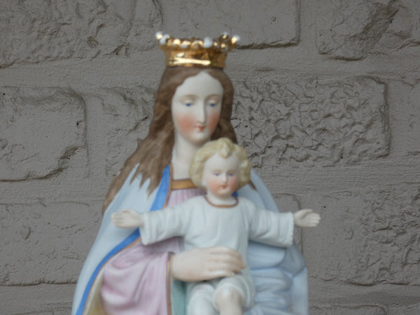 Antique Belgian vieux andenne bisque porcelain madonna mary jesus statue