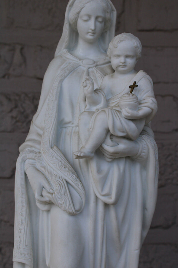Antique Belgian Porcelain bisque madonna mary child figurine Large religious