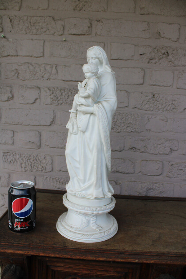 Antique Belgian Porcelain bisque madonna mary child figurine Large religious
