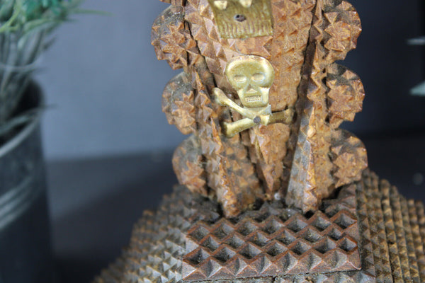 Antique Tramp art wood crucifix cross reliigous