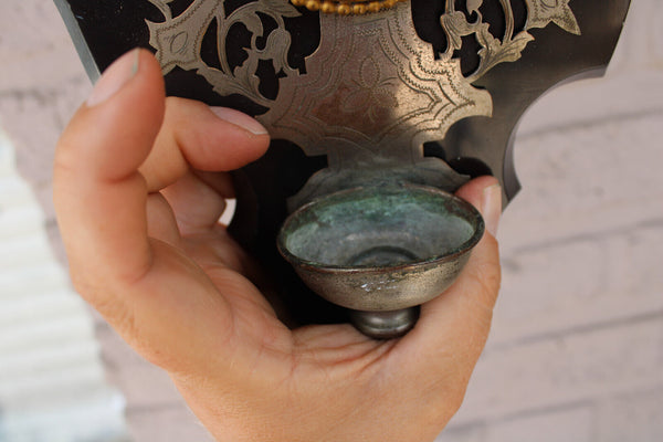 Antique LOURDES Bernadette porcelain medaillon marble plaque holy water font