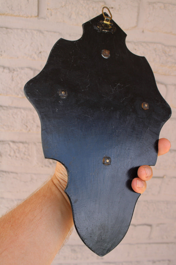 Antique LOURDES Bernadette porcelain medaillon marble plaque holy water font