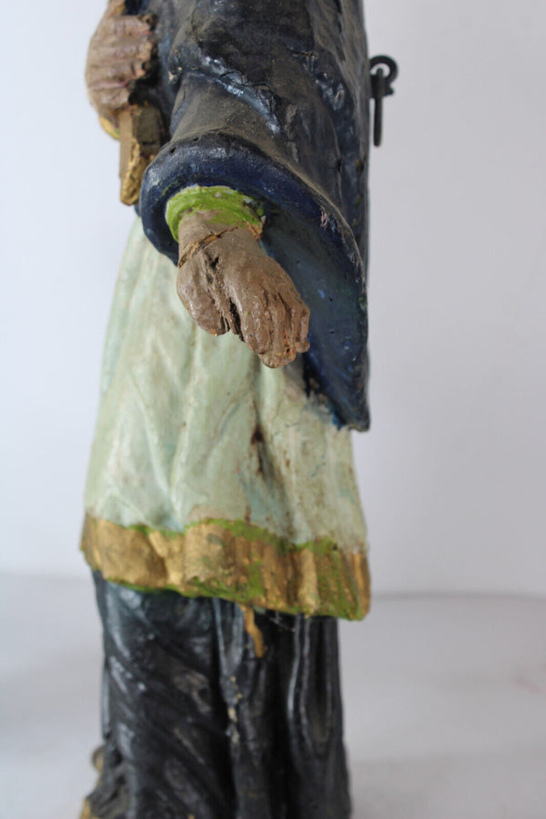 Rare antique John of Nepomuk Wood carved polychrome statue sculpture 18thc