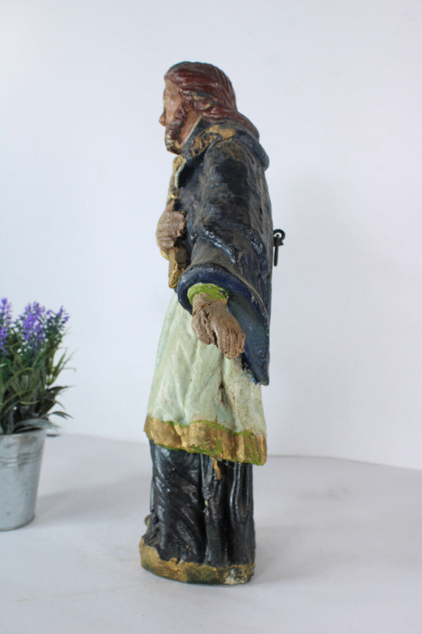 Rare antique John of Nepomuk Wood carved polychrome statue sculpture 18thc
