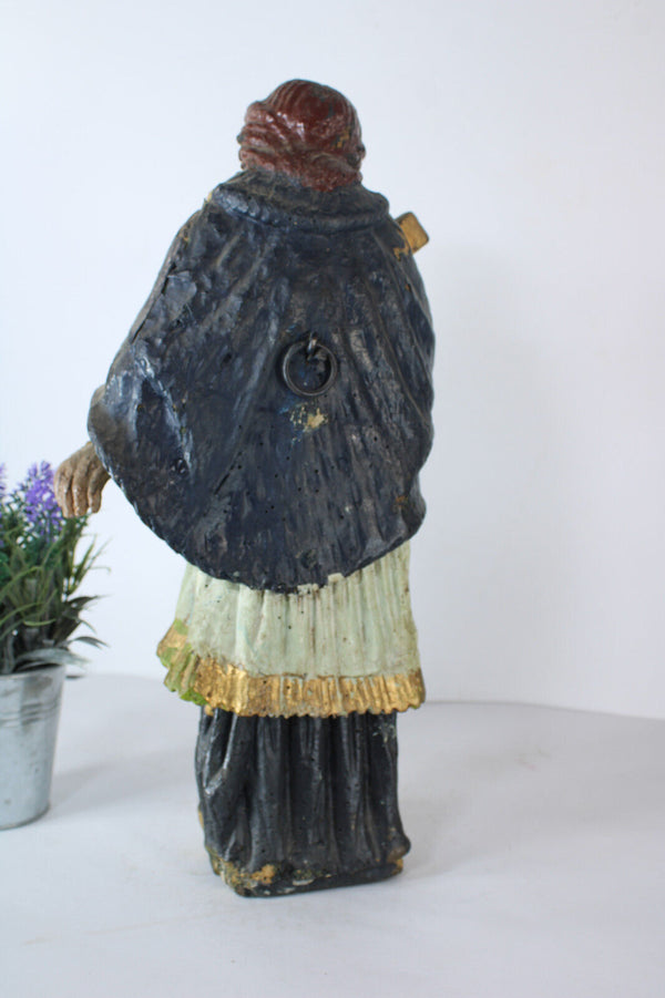 Rare antique John of Nepomuk Wood carved polychrome statue sculpture 18thc