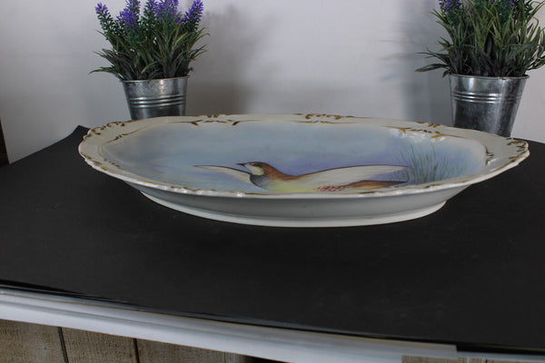 XL Antique LIMOGES marked porcelain hand paint bird tray plate