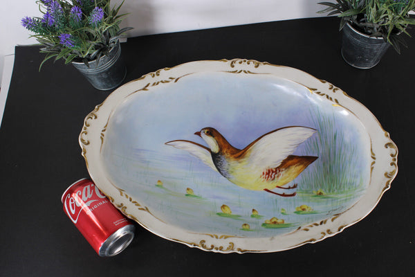XL Antique LIMOGES marked porcelain hand paint bird tray plate