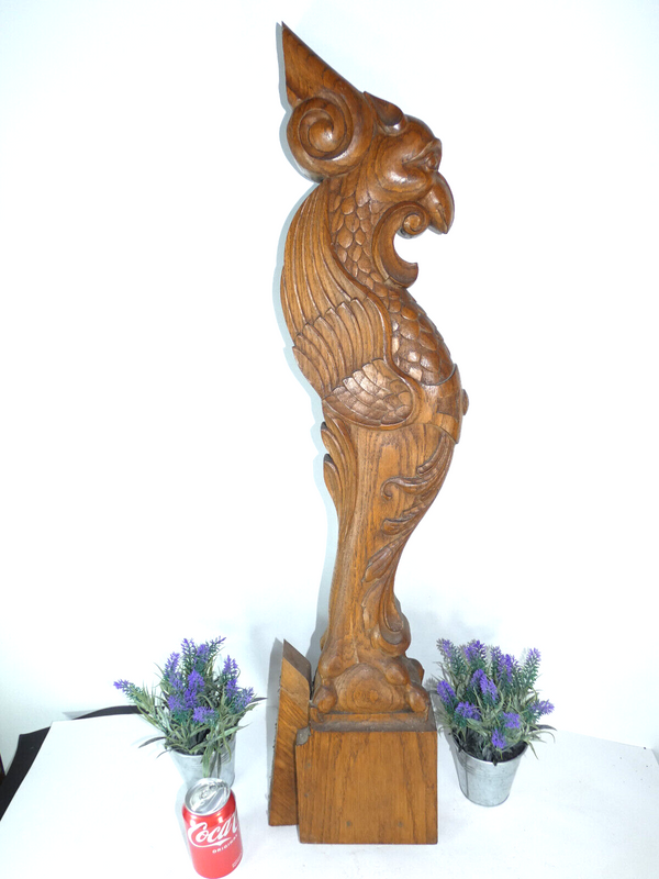 Antique wood carved departure staircase Bird dragon statue