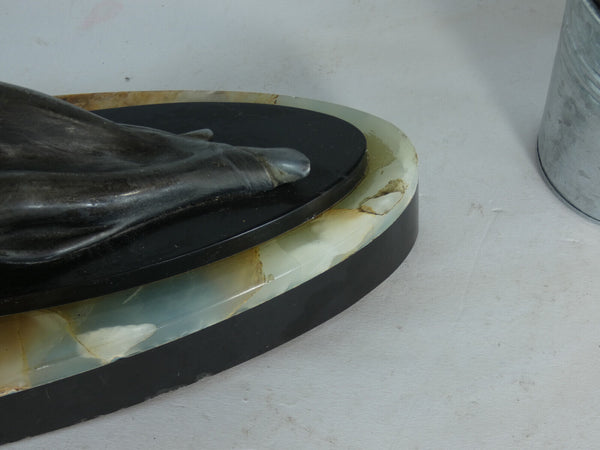 Antique art deco marble spelter lady dog barzoi  sculpture statue