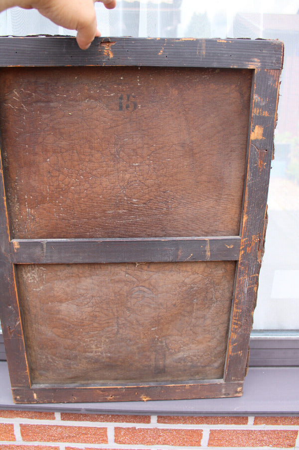 Antique 19thc oil canvas painting SAINT joan of arc banner religious rare