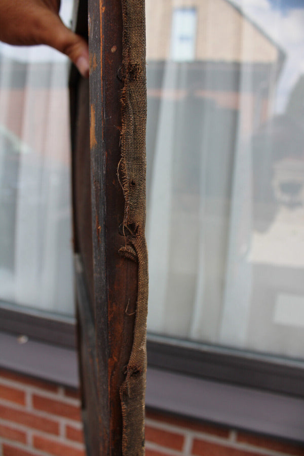 Antique 19thc oil canvas painting SAINT joan of arc banner religious rare