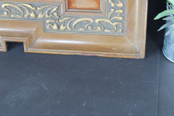 Antique Flemish wood carved frame crucifix plaque panel religious