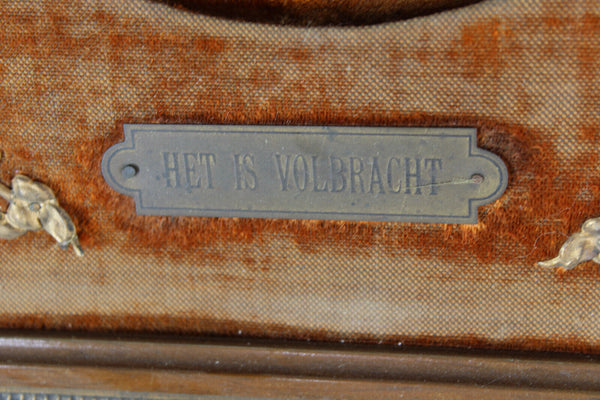 Antique Flemish wood carved frame crucifix plaque panel religious