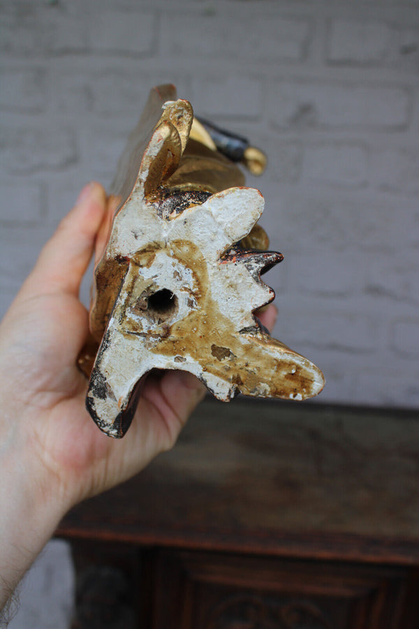 Antique 19thc Wood carved polychrome gold gilt Madonna child statue religious