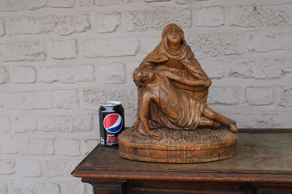 Antique 1800s wood carved pieta sculpture statue jesus religious rare