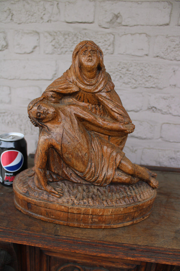 Antique 1800s wood carved pieta sculpture statue jesus religious rare