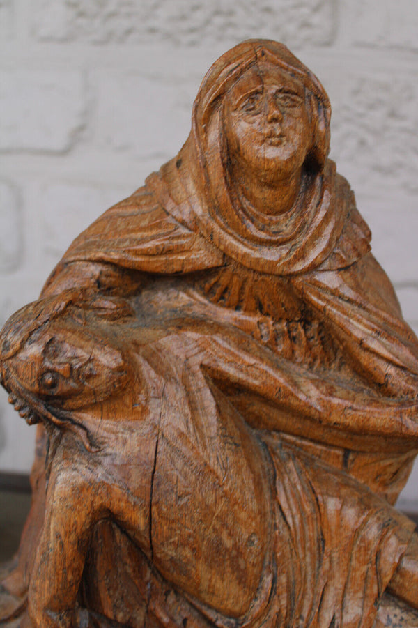 Antique 1800s wood carved pieta sculpture statue jesus religious rare