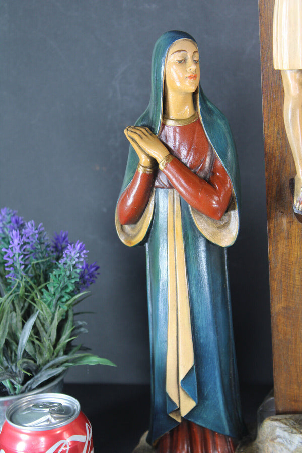 LARGE antique 1930 J DOMMISSE Art deco Terracotta ceramic calvary crucifix