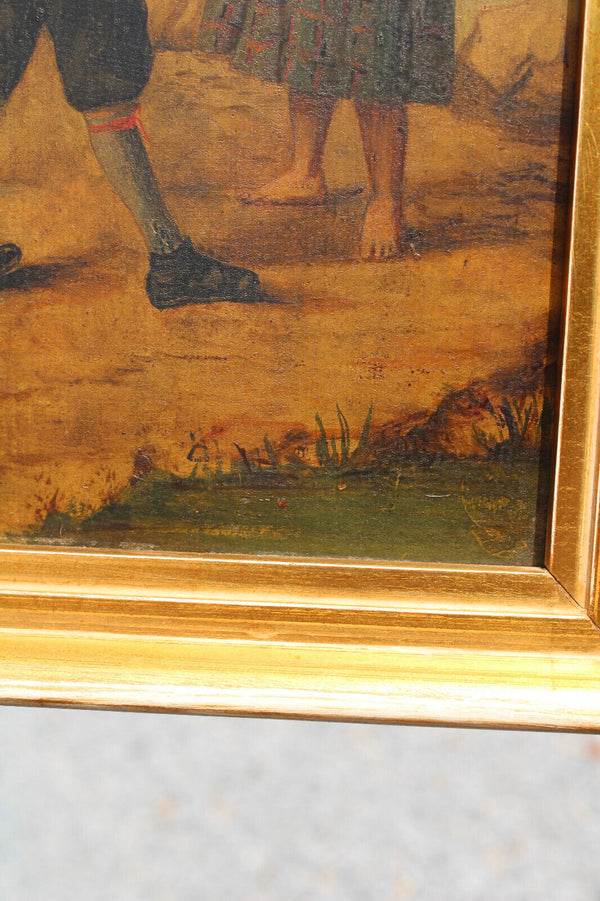 Antique oil panel boy girl painting French school