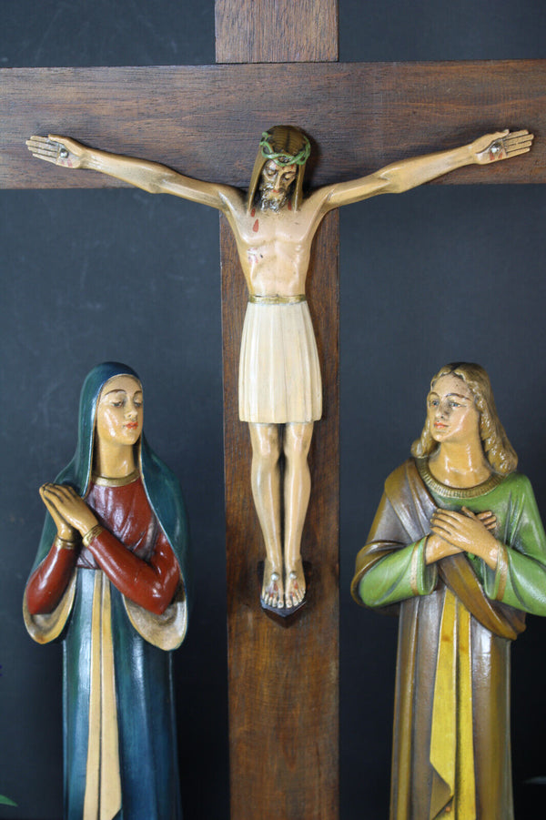 LARGE antique 1930 J DOMMISSE Art deco Terracotta ceramic calvary crucifix