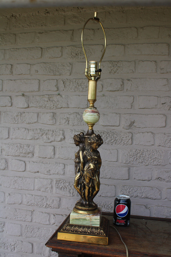 Hollywood regency maison DEKNUDT 3 graces figural lamp 1970s onyx marble brass