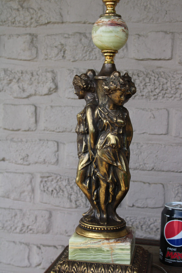 Hollywood regency maison DEKNUDT 3 graces figural lamp 1970s onyx marble brass
