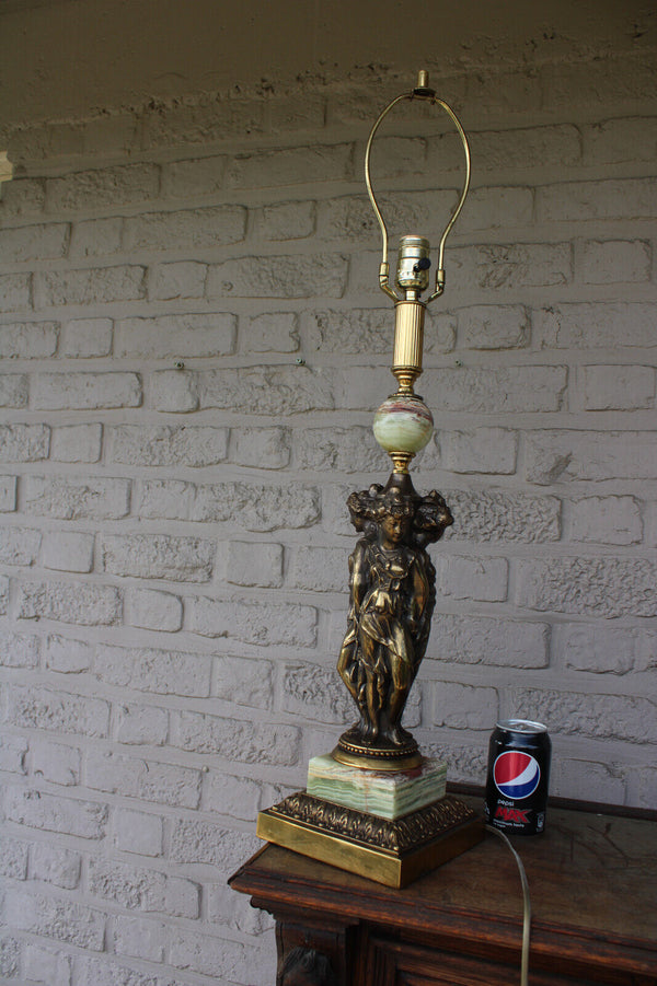 Hollywood regency maison DEKNUDT 3 graces figural lamp 1970s onyx marble brass