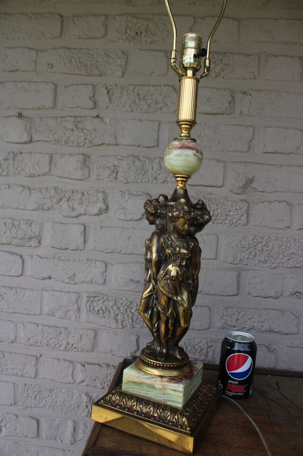 Hollywood regency maison DEKNUDT 3 graces figural lamp 1970s onyx marble brass