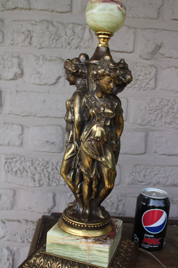 Hollywood regency maison DEKNUDT 3 graces figural lamp 1970s onyx marble brass