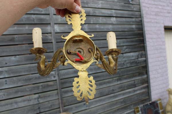 PAIR bronze lucien gau swan empire design wall lights sconces