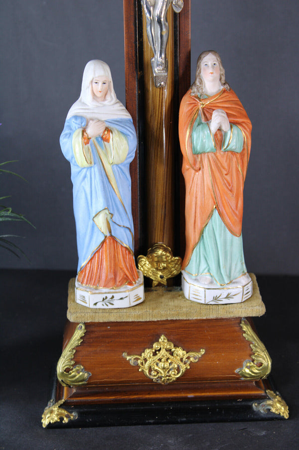 Antique French calvary crucifix porcelain magdalena johannes figurine