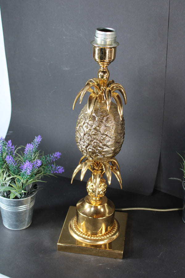 Hollywood regency Pineapple Table Lamp Brass Chrome attr maison jansen 70s