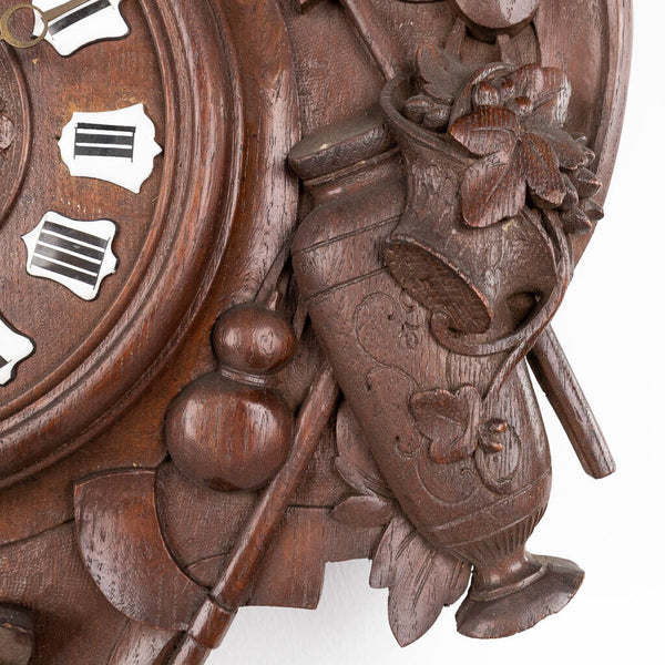 LARGE BLACK FOREST wood carving wall clock deer hunting theme